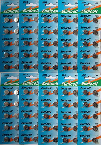 Eunicell - Lote de pilas alcalinas de botón AG13 (100 unidades, 1,5 V)