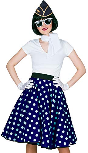 Falda de disco FBA Fifties con pañuelo para el cuello, disfraz Rock'n Roll en aspecto de los años 50 para mujer azul oscuro / blanco Talla única