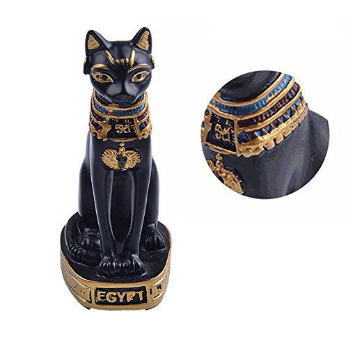 Favourall - Figura decorativa egipcia para jardín, diseño de gato hecho a mano, estatua antigua decoración del hogar, Resina, negro