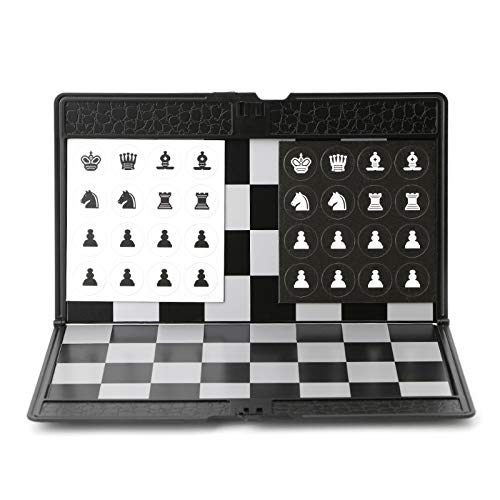 FEANG Tablero Pocket Folding Magnetic International Chess Set Board Checkers Traveler Chessman Puzzle Games Ajedrez y Damas (Color Show)
