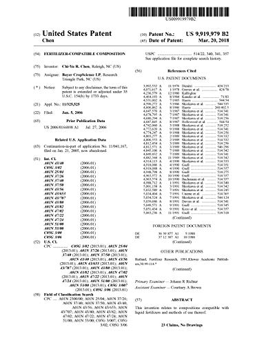 Fertilizer-compatible composition: United States Patent 9919979 (English Edition)