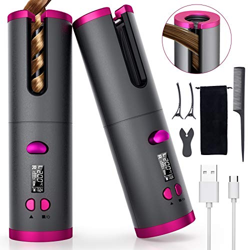 Fezax Rizador de Pelo automático inalámbrico, Rizador Portátil, barril de cerámica de calentamiento rápido con temperatura y temporizador ajustables, rizador inteligente con anti-escaldado complete Fezax Rizador de Pelo automático inalámbrico, Rizador Portátil, barril de cerámica de calentamiento rápido con temperatura y temporizador ajustables, rizador inteligente con anti-escaldado complete