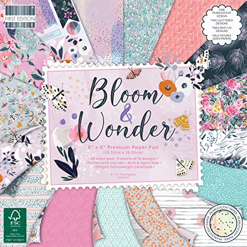 First Edition FEPAD225 FSC 8x8 Paper Bloom & Wonder-48 Sheet Pad, 200gsm Heavyweight Cardstock, Acid & Lignin Free, Soy Inks-for Card Making, Scrapbooking, Home Decor & Papercraft, Multicolour, 8"x8"