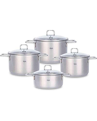 Fissler hamburg /Juego de ollas de acero inoxidables, compuesto por 4 piezas, con tapas de vidrio, apta para cocinas de inducción, gas, vitrocerámica y eléctricas Fissler hamburg /Juego de ollas de acero inoxidables, compuesto por 4 piezas, con tapas de vidrio, apta para cocinas de inducción, gas, vitrocerámica y eléctricas