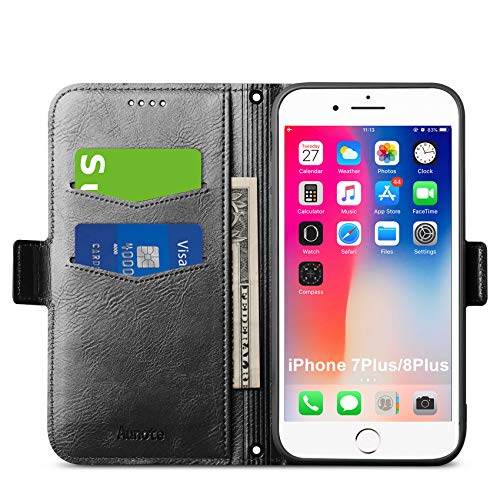 Funda iPhone 7 Plus, Funda iPhone 8 Plus Libro,Carcasa iPhone 7Plus Con Cierre Magnético, Tarjetero y Suporte,Capa Phone 8Plus Plegable Cartera, Flip folio Cover Case,Tipo Étui Piel Protección. Negro