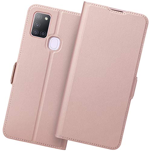 Funda Samsung A21S, Funda Libro Samsung A21S, Samsung Galaxy A21S Carcasa Cierre Magnético, Tarjetero y Suporte, Capa Samsung A21S Plegable Cartera, Flip Cover Case, Tipo Étui Piel Protección.Oro Rosa