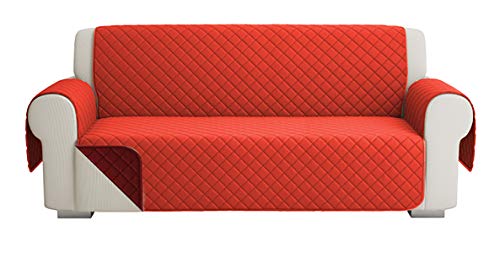 Fundas para Sofa Acolchado, Funda De Sofas 3 Plazas (170 CM), Cubre Sofa Reversible Bicolor, Rojo / Naranja