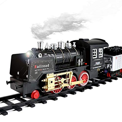 FXQIN Tren De Vapor Eléctrico Tren Clásico Infantil con Luces y Sonidos Conjunto Navideño de Vías, Locomotora y 3 Vagones Tren de Juguete Electrónico Decoración de Navidad Christmas Train Set