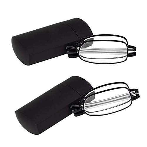 Gafas de Lectura Plegables Negro Hombre y Mujer 2-Pack +1.5(50-54 años) Gafas Presbicia Vista Metal Montura Regulable con Mini Estuche Flip-Top