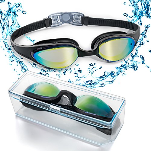 Gafas de natación con puente flexible de punta suave y de espejos coloreados, libre de fugas. Protección contra la niebla, y los rayos UV. Gafas de natación de triatlón para hombres, mujeres