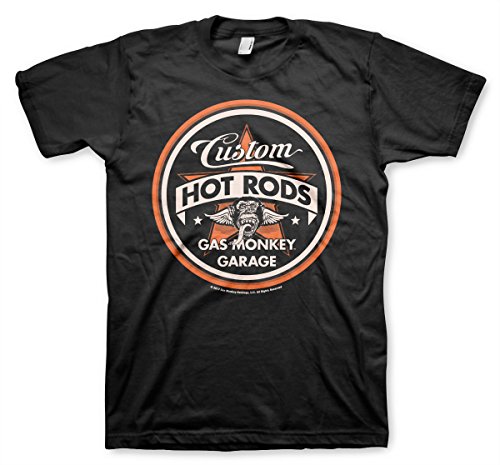 Gas Monkey Garage Oficialmente Licenciado Custom Hot Rods Hombre Camiseta (Negro), XX-Large