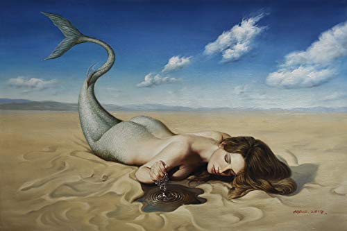 Giclée - Impresión de pintura al óleo de Repro con diseño de sirena surrealismo, el último agua de la bella dama de la belleza con detalle pintado a mano para arte de pared (40,6 x 60,9 cm)