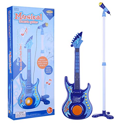 GST Instrumentos de Cuerda para niños Micrófono Multifuncional Micrófono + Playset de Guitarra eléctrica Juego de Juguetes Musicales para niños (Color : Blue)