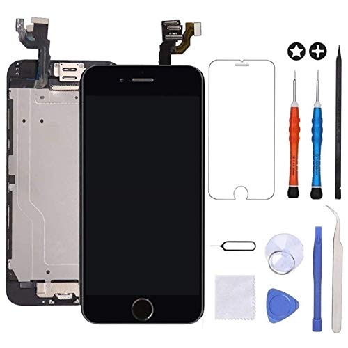 GULEEK Pantalla para iPhone 6 4.7" LCD Táctil Pantalla con Cámara Frontal,Sensor de proximidad,Altavoz, ensamblaje de Marco digitalizador y Kit de reparación (Negro)