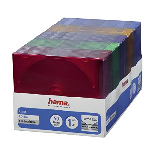 Hama 11494 - Funda para CD (50 Unidades), Azul, Verde, Naranja, Rosa, Violeta, Transparente