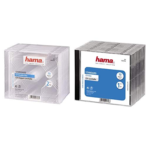 Hama 44753 - Carcasa Doble para CD (10 Unidades), Transparente + 44746 - Carcasa para CD 10 Unidades, Transparente