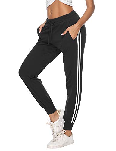 Hawiton Pantalon Chandal Mujer Largos Pantalones de Deporte Yoga Fitness Jogger Pantalones de Punto de Rayas (1#Negro, Small) Hawiton Pantalon Chandal Mujer Largos Pantalones de Deporte Yoga Fitness Jogger Pantalones de Punto de Rayas (1#Negro, Small)