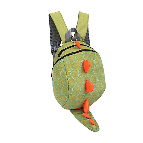 H.eternal Mochila con diseño de dinosaurio, regalo divertido para niños, loncheras, bolsa de transporte, mochila preescolar con arnés de seguridad, forro interior aislado (verde)