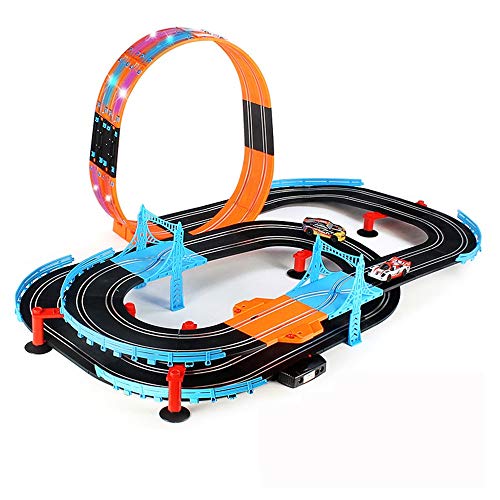 Hging 1:43 Scale Children's Electric Track Racing Toy Remote Control Car Coche Double Doble Track Pista, Slot Car Race Track Sets Boy 2 RC Cars, 2 Controladores remotos, Juguetes de montaje de bricola Hging 1:43 Scale Children's Electric Track Racing Toy Remote Control Car Coche Double Doble Track Pista, Slot Car Race Track Sets Boy 2 RC Cars, 2 Controladores remotos, Juguetes de montaje de bricola