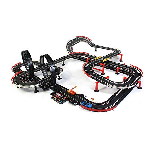 Hging Carrera eléctrica Set de pista Sisting Slot Car Competitive Racing Track Educational Car RC High Speed ​​Electric Control Remoto 15M Juego de autos de pista para regalos de cumpleaños de Navidad