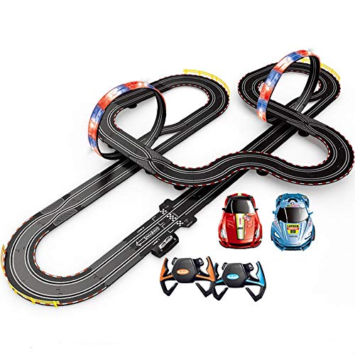 Hging RC Track Car, Racing Track Set Master Class Electric Powered Slot Racing Kids Toy Race Track Set Incluye 2 Controladores de Manos y 2 Autos, Juguetes de Montaje de Bricolaje para el Juego de la