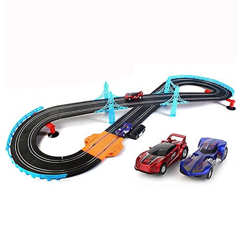 Hging RC Track Car, Set de la pista de carreras de automóviles, Doble Rail Rolling Slot Playset, Coche de carreras de alta velocidad con Super Track 3D, 2 autos RC, 2 controladores remotos, Juguetes d