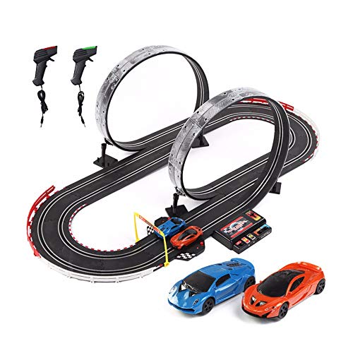 Hging RC Track Car, Set de Pista de Carreras de automóviles, Romper Analog Electric 1:32 Scale Slot Racing Racing Track Set - Incluye Dos Autos de Escala 1:32 y Dos Controladores de Doble Velocidad.