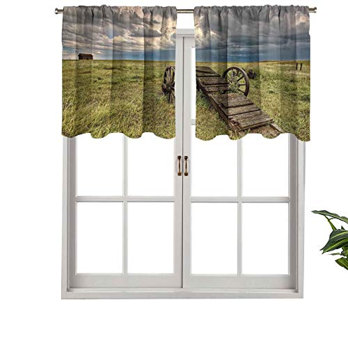 Hiiiman Panel de cortinas con aislamiento térmico para cenefa, carrito de pradera, campo agrícola rancho dramático tormentoso, juego de 1, 132 x 45 cm para decoración de salón comedor Hiiiman Panel de cortinas con aislamiento térmico para cenefa, carrito de pradera, campo agrícola rancho dramático tormentoso, juego de 1, 132 x 45 cm para decoración de salón comedor