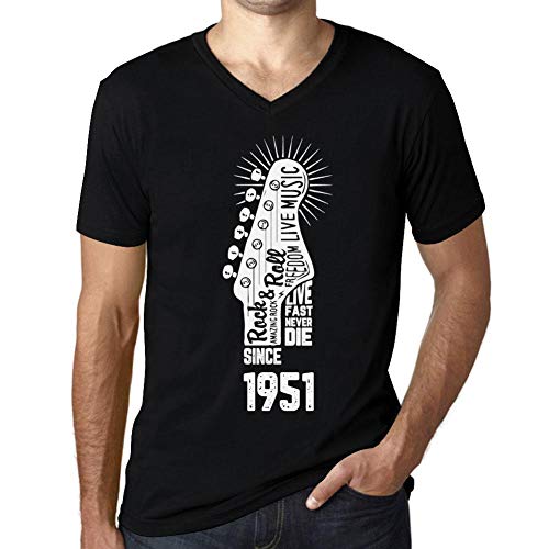 Hombre Camiseta Vintage Cuello V T-Shirt Gráfico Live Fast Never Die Since 1951 Cumpleaños de 70 años Negro Profundo Texto Blanco