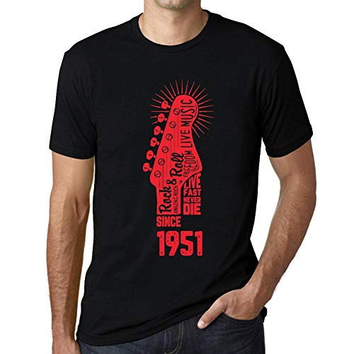 Hombre Camiseta Vintage T-Shirt Gráfico Live Fast Never Die Since 1951 Cumpleaños de 70 años Negro Profundo Texto Rojo