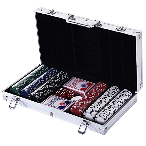 HOMCOM Maletín de Poker Profesional con 300 Fichas y 2 Barajas Juego Set de Poker Casino Aluminio 5 Dados, 2 Barajas y 1 Ficha de Crupier HOMCOM Maletín de Poker Profesional con 300 Fichas y 2 Barajas Juego Set de Poker Casino Aluminio 5 Dados, 2 Barajas y 1 Ficha de Crupier