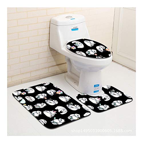 HONGYUANZHANG Black and White Panda Pattern Toilet Floor Mat Toilet Seat Three-Piece Bathroom Anti-Slip,35X45Cm/37.5X45Cm/45X75Cm