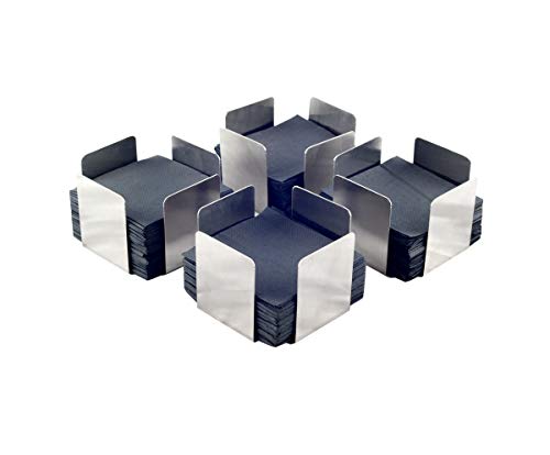 Hostelnovo - Servilletero Ideal para servilletas de cóctel - Servilletero de Acero Inoxidable - 11x11x7 cm - Pack de 4 servilleteros. Incluye 400 servilletas Negras de micropunto.