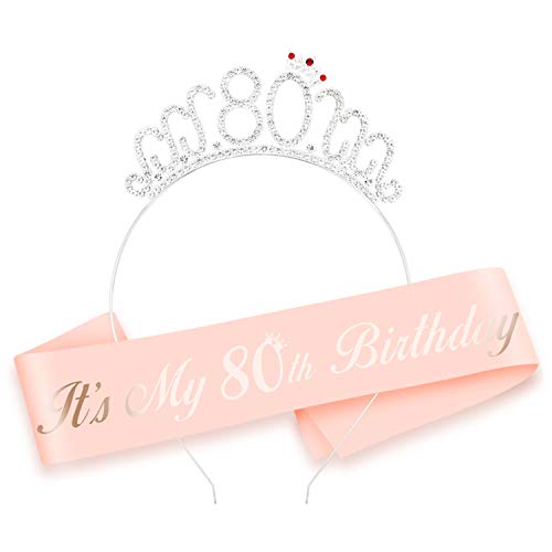 HOWAF Oro Rosa 80 cumpleaños Faja de satén cumpleaños Banda y 80 Diadema Tiara para Mujer 80 Años cumpleaños Fiesta de Decoración Accesorios Regalo Mujer HOWAF Oro Rosa 80 cumpleaños Faja de satén cumpleaños Banda y 80 Diadema Tiara para Mujer 80 Años cumpleaños Fiesta de Decoración Accesorios Regalo Mujer