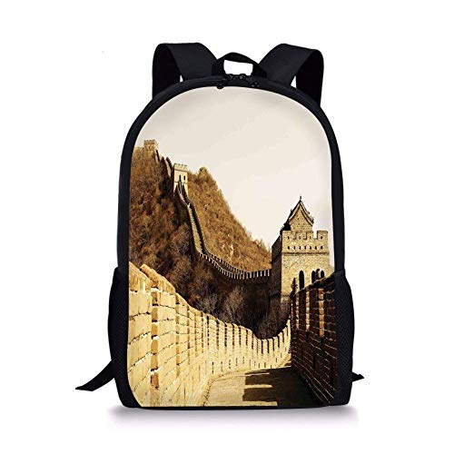 huatongxin Mochilas Escolares Gran Muralla China, Antiguas fronteras de Piedra en Las montañas Monumento histórico Famoso Arte gótico, Sepia para niños y niñas Mochila Deportiva para Hombres