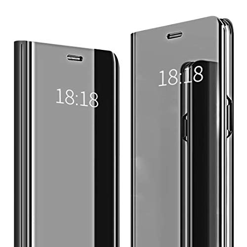 HUUH Funda para OnePlus 7T Pro 5G McLaren,Caja del teléfono Espejo,Hecha PC+PU Material Compuesto,Soporte Plegable,Elegante y único Carcasa(Negro)