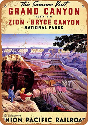 Inga Cartel de metal retro de Union Pacific Railroad To The Grand Canyon Zion Bryce para decoración de pared con texto en inglés "Bar Cafehome Dec" de metal, 8 x 12 pulgadas