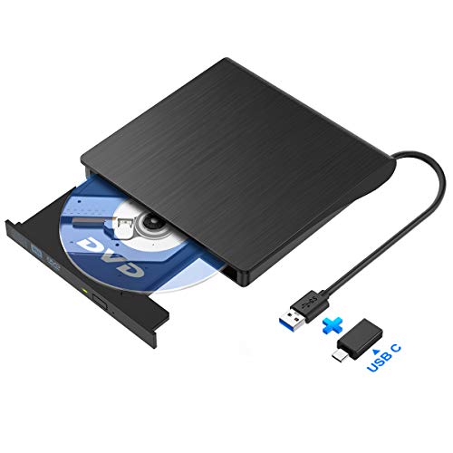 InnOrca - 8x unidades externas USB 3.0 DVD±RW Drive 24x escritura/24x CD de lectura - Unidad de grabación, compatible con ordenador portátil, Windows, Linux, Mac, adaptador USB tipo C incluido