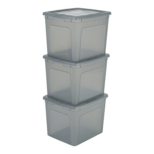 Iris Ohyama, lote de 3 cajas de almacenamiento con tapa Modular Clear Box MCB 30 Plástico, gris/transparente, 30 L, 39,5 x 34 x 30,5 cm, 30L