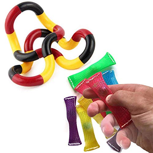 Iwinna 10 x Fidget Toys Stress Winding Sensory Fidget Toys with 1 Pcs Twist Toy Hand Eye Coordination Toy Finger Hand Tangles Fidget Toys for ADHD Children Adults with Autism
