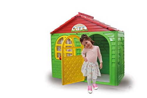 Jamara 460500 Little Home - Casa de Juguete Verde de plástico Resistente, Montaje Estable, fácil de Limpiar, Apto para Interiores y Exteriores, Puertas y Ventanas Que se abren