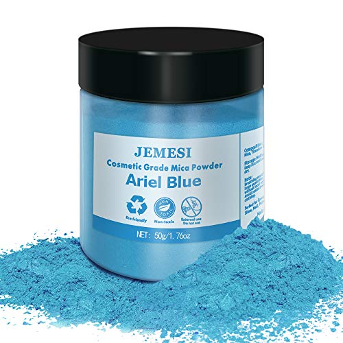 JEMESI 50g pigmentos en polvo de Mica para teñir resina epoxi transparente,colorante jabon, bombas de baño, hacer slime, Maquillaje - Azul