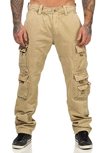 Jet Lag Pantalones cargo FW 011 para hombre, bolsillos laterales, color gris, negro, verde oliva y beige beige 42W x 32L