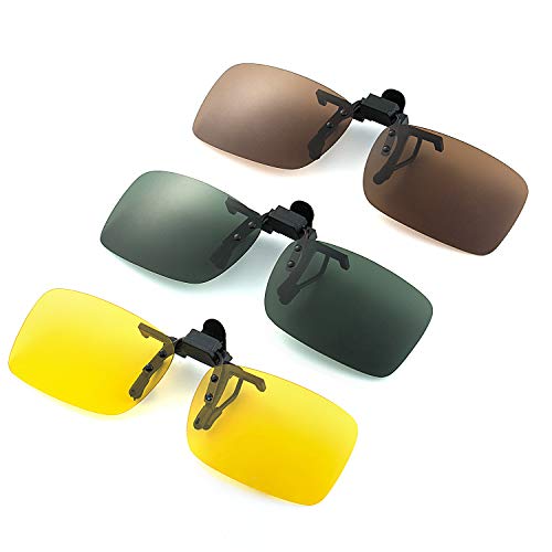 Joeyer 3 Piezas Gafas de Sol con Clip Polarizadas UV400 para Conducción y al Aire Libre (Amarillo Visión Nocturna + Marrón Oscuro + Verde Oscuro)