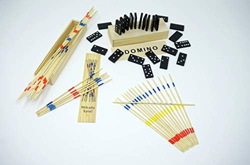 Juego de 2 juegos de Mikado y Domino, 2 unidades, colección de juegos de madera en práctica caja de madera con instrucciones (idioma español no garantizado), pensamiento lógico, promueve la motricidad