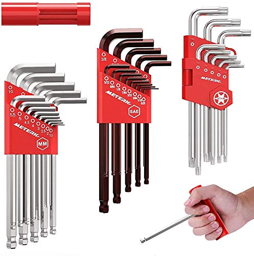 Juego de llaves Allen, Meterk 35pcs Juego de llaves Hexagonales con 13 Pulgada/Métrica Extremo de Bola de Brazo Largo, 9 Estrella Llaves Hexagonal Torx, Mango en T, Acero S2 Juego de llaves Allen, Meterk 35pcs Juego de llaves Hexagonales con 13 Pulgada/Métrica Extremo de Bola de Brazo Largo, 9 Estrella Llaves Hexagonal Torx, Mango en T, Acero S2