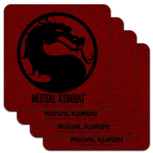 Juego de posavasos de corcho de perfil bajo con símbolo de Mortal Kombat