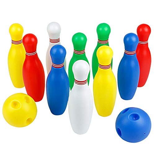 Juegos de Bolos Infantiles Huelgas Juego Sets de Bolos Bolera Juguete 10 Pins y 2 Bolas Juegos de Exterior y Interiores Aire Libre y Deportes Petanca para Niños de más de 3 Años