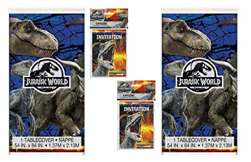 Jurassic World Mantel (2 unidades) y invitaciones (16 ct) Paquete de fiesta de cumpleaños