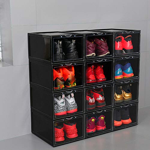 Kaibrite 8 cajas para zapatos con puerta transparente, apilables, magnéticas, grandes, de plástico, color negro, para zapatos deportivos, para guardar zapatos de tacón alto
